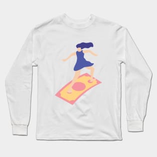 flat illustration color woman on surfing Long Sleeve T-Shirt